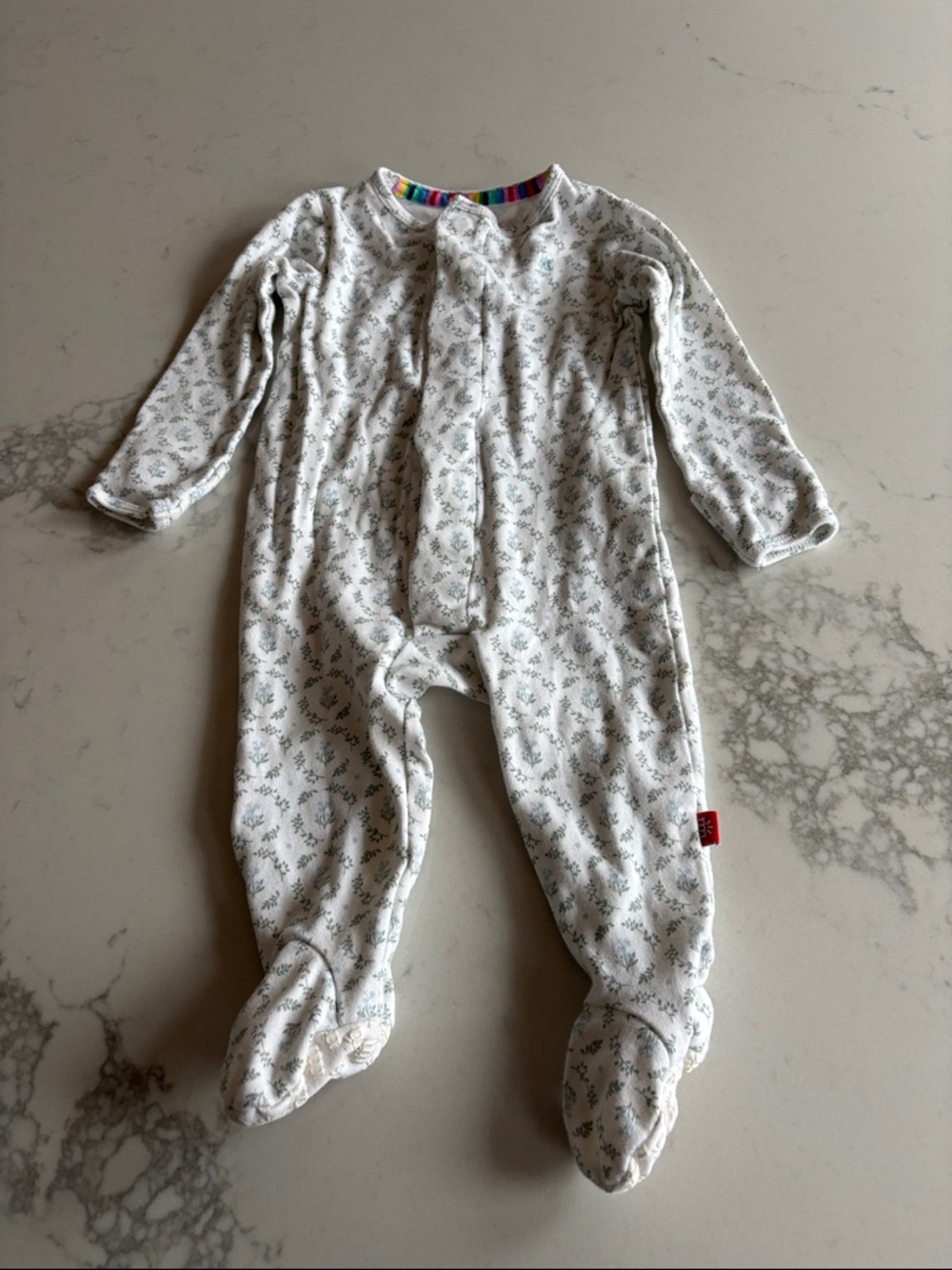 Magnetic Me White and Gray Floral Footed One-Piece
